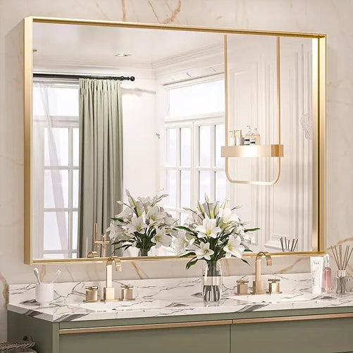 Modern Matte Black Bathroom Mirror – Versatile Mounting