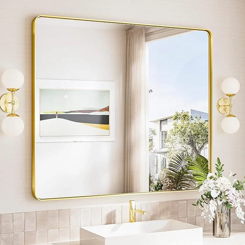 Aluminum Framed Bathroom Vanity Mirror – HD Tempered Glass Wall-Mounted Design, Ideal for Over-the-Sink Use, Supports Horizontal/Vertical Installation for Modern Décor