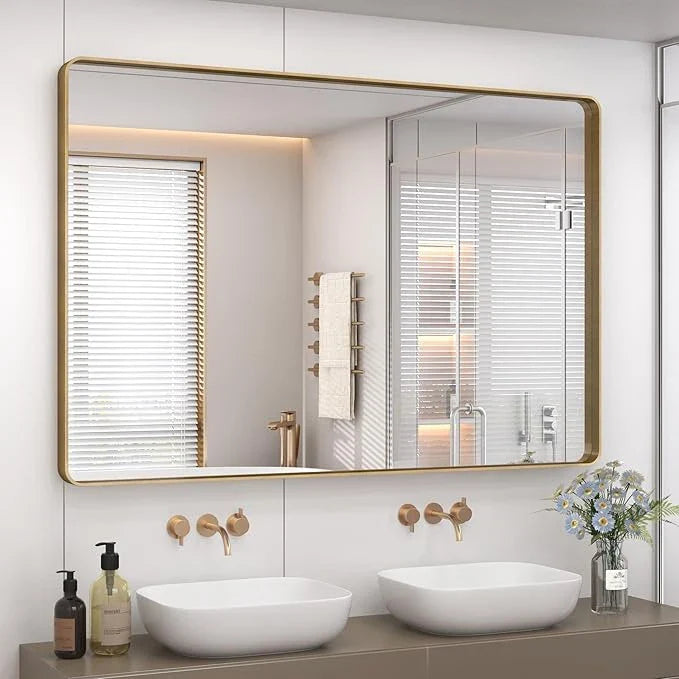 Aluminum Framed Bathroom Vanity Mirror – HD Tempered Glass Wall-Mounted Design, Ideal for Over-the-Sink Use, Supports Horizontal/Vertical Installation for Modern Décor