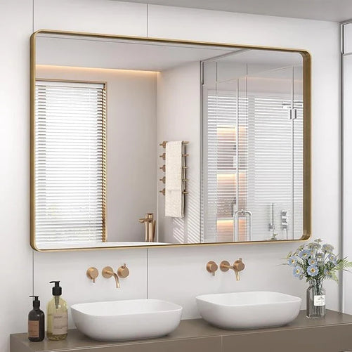 Aluminum Framed Bathroom Vanity Mirror – HD Tempered Glass Wall-Mounted Design, Ideal for Over-the-Sink Use, Supports Horizontal/Vertical Installation for Modern Décor