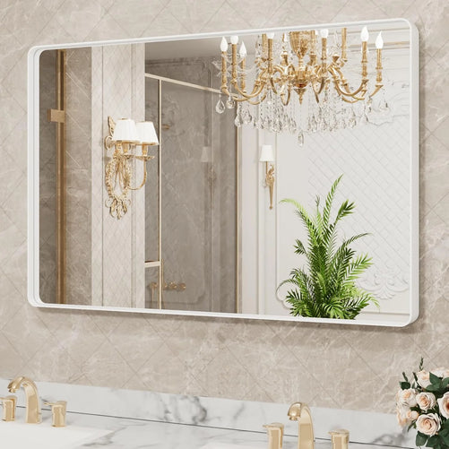 Aluminum Framed Bathroom Vanity Mirror – HD Tempered Glass Wall-Mounted Design, Ideal for Over-the-Sink Use, Supports Horizontal/Vertical Installation for Modern Décor