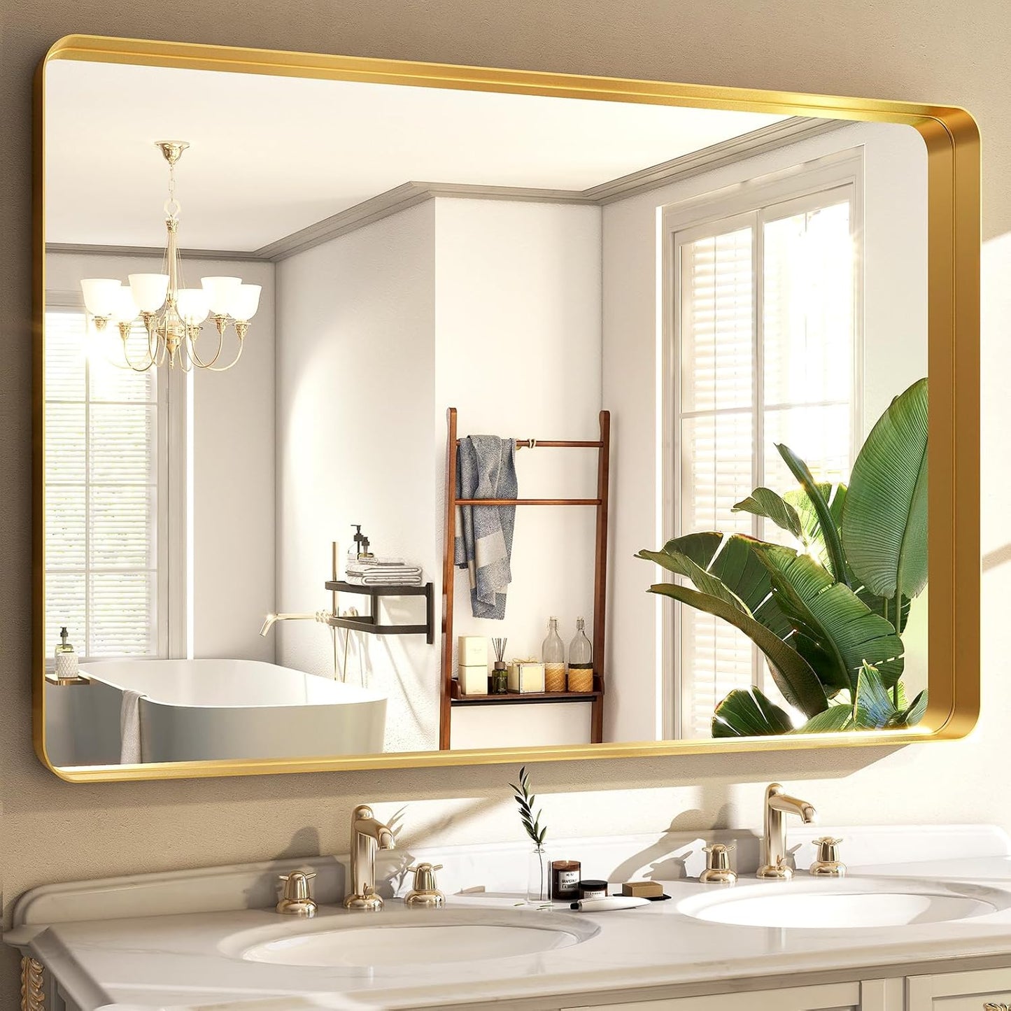 Aluminum Framed Bathroom Vanity Mirror – HD Tempered Glass Wall-Mounted Design, Ideal for Over-the-Sink Use, Supports Horizontal/Vertical Installation for Modern Décor