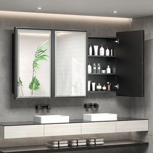 Modern Bathroom Vanity Mirror with Storage – Beveled Metal Frame, Aluminum Alloy Medicine Cabinet with Adjustable Shelves – Ideal for Bathroom, Living room Organization and Stylish Décor