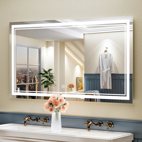 Frameless Rectangular LED Bathroom Vanity Mirror – Anti-Fog, Wall-Mounted, Dimmable Bright Light, 3 Color Temperatures, Modern Design, Touch Control, Ideal for Vanity, Makeup & Grooming