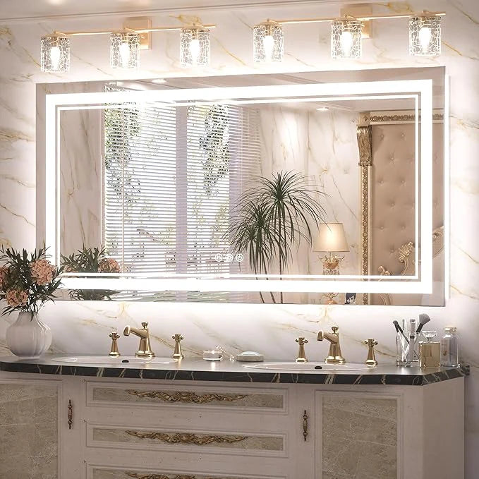 Bathroom Vanity  LED Mirror with Lights – Frontlit & Backlit, Anti-Fog, 3-Color Stepless Dimmable, Memory Function, Shatterproof, CRI 90+, UL Listed Driver – Modern Vanity Mirror