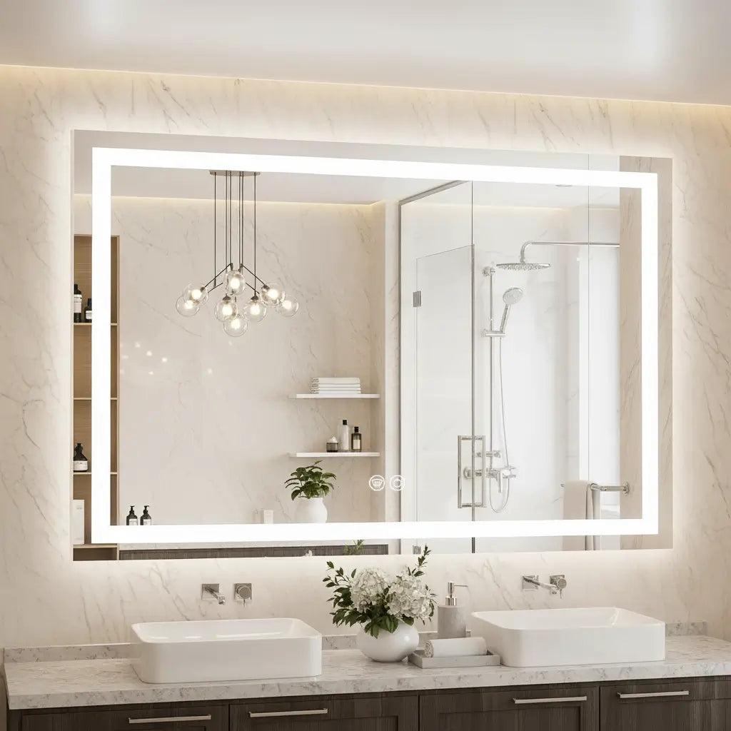 Rectangle LED Bathroom Mirror –Anti-Fog, Front & Backlit, Modern Design