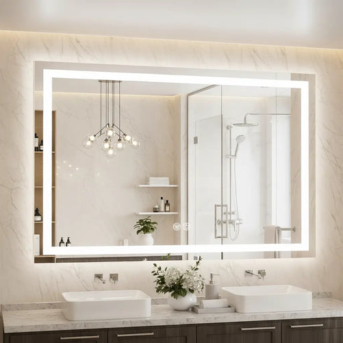Rectangle LED Bathroom Mirror –Anti-Fog, Front & Backlit, Modern Design
