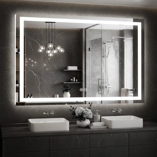 Rectangle LED Bathroom Mirror –Anti-Fog, Front & Backlit, Modern Design