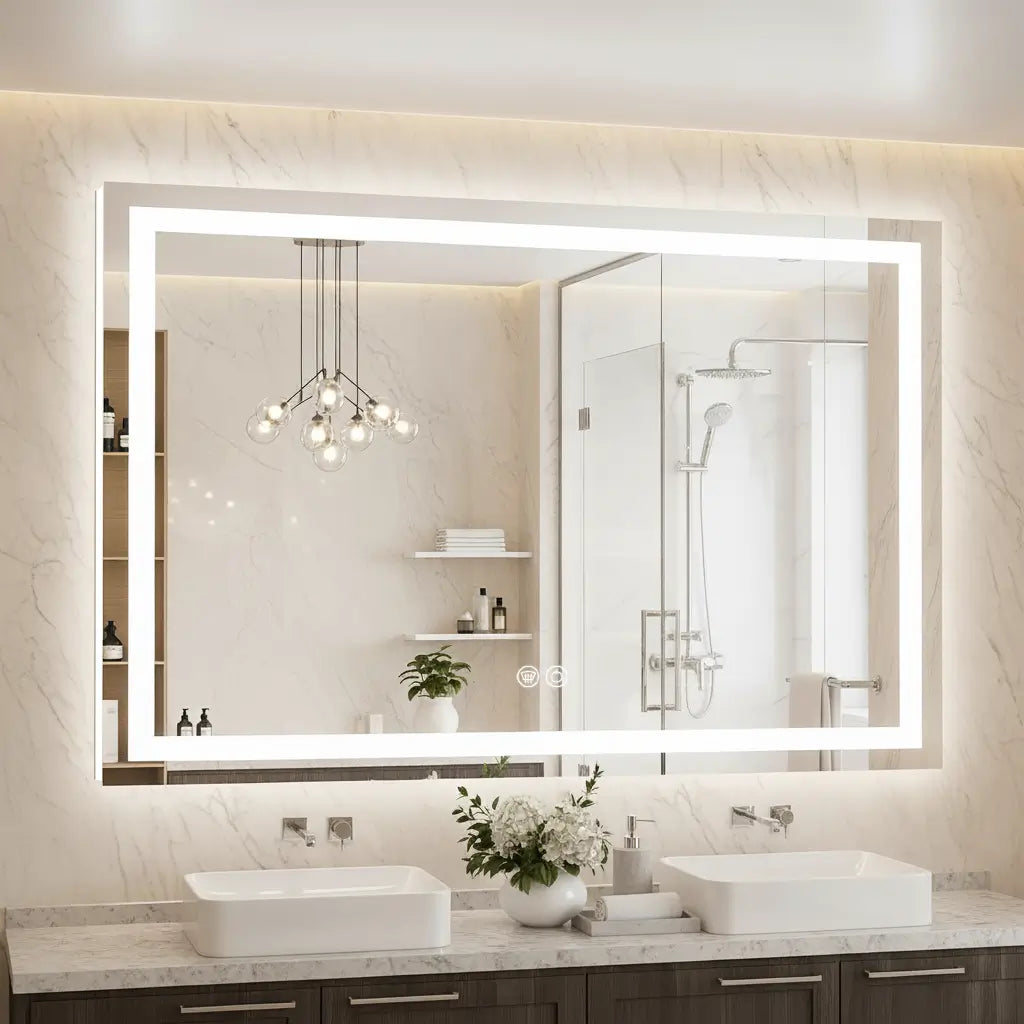 Rectangle LED Bathroom Mirror –Anti-Fog, Front & Backlit, Modern Design