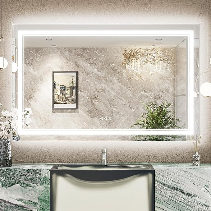 Bathroom Vanity  LED Mirror with Lights – Frontlit & Backlit, Anti-Fog, 3-Color Stepless Dimmable, Memory Function, Shatterproof, CRI 90+, UL Listed Driver – Modern Vanity Mirror