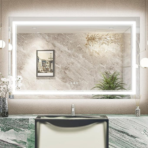 Bathroom Vanity  LED Mirror with Lights – Frontlit & Backlit, Anti-Fog, 3-Color Stepless Dimmable, Memory Function, Shatterproof, CRI 90+, UL Listed Driver – Modern Vanity Mirror