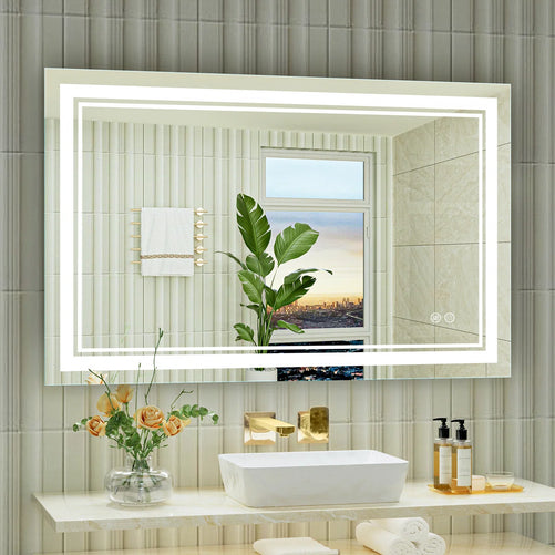 Frameless Rectangular LED Bathroom Vanity Mirror – Anti-Fog, Wall-Mounted, Dimmable Bright Light, 3 Color Temperatures, Modern Design, Touch Control, Ideal for Vanity, Makeup & Grooming