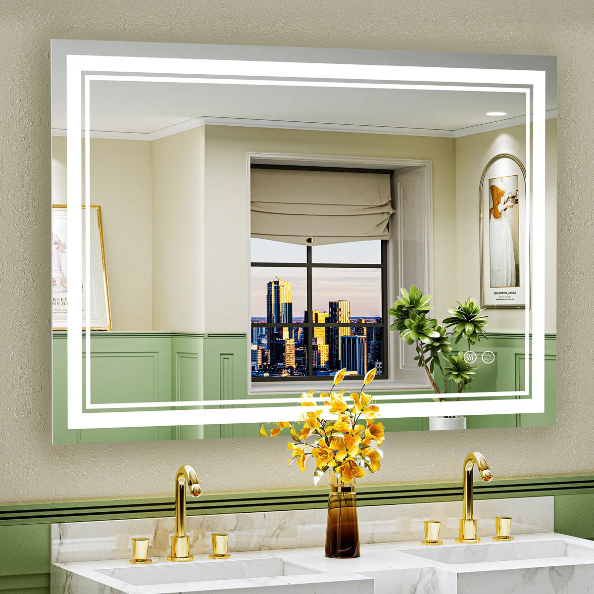 Frameless Rectangular LED Bathroom Vanity Mirror – Anti-Fog, Wall-Mounted, Dimmable Bright Light, 3 Color Temperatures, Modern Design, Touch Control, Ideal for Vanity, Makeup & Grooming