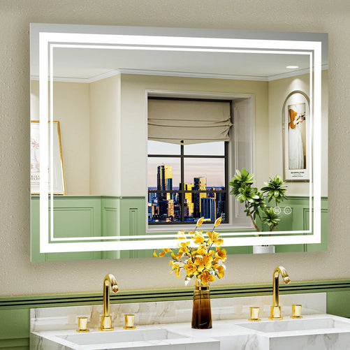 Frameless Rectangular LED Bathroom Vanity Mirror – Anti-Fog, Wall-Mounted, Dimmable Bright Light, 3 Color Temperatures, Modern Design, Touch Control, Ideal for Vanity, Makeup & Grooming