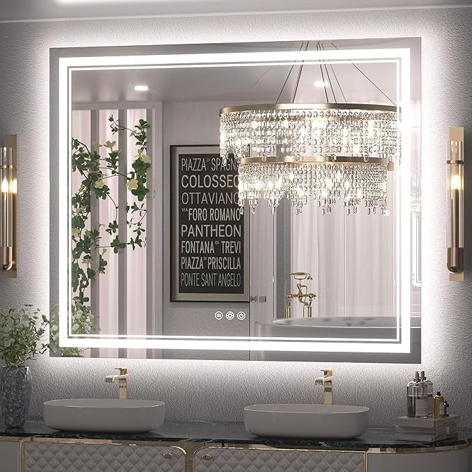 Bathroom Vanity  LED Mirror with Lights – Frontlit & Backlit, Anti-Fog, 3-Color Stepless Dimmable, Memory Function, Shatterproof, CRI 90+, UL Listed Driver – Modern Vanity Mirror