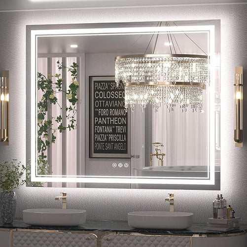 Bathroom Vanity  LED Mirror with Lights – Frontlit & Backlit, Anti-Fog, 3-Color Stepless Dimmable, Memory Function, Shatterproof, CRI 90+, UL Listed Driver – Modern Vanity Mirror