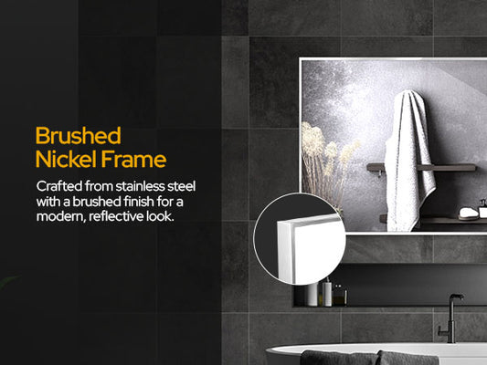 22 x 34 Inches Spectrum Modern Rectangular Bathroom Mirror with Brushed Nickel Stainless Steel Frame Mirror – Wall Mirror for Bathroom Vanity, Over Sink, Living Room, Stylish Design