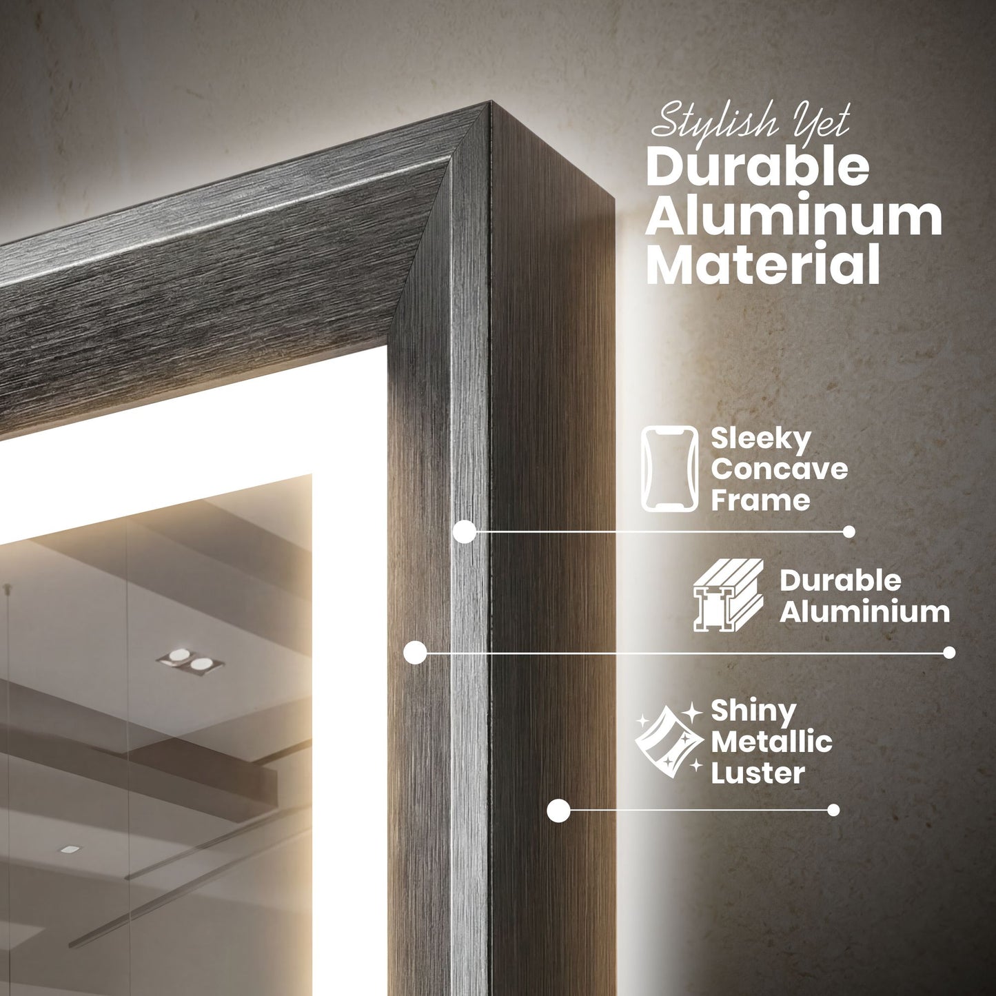 Sleek LED Vanity Mirror – Beveled Edge, 3-Color Dimming, Anti-Fog
