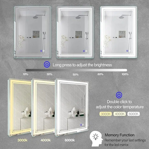 Frameless Rectangular LED Bathroom Vanity Mirror – Anti-Fog, Wall-Mounted, Dimmable Bright Light, 3 Color Temperatures, Modern Design, Touch Control, Ideal for Vanity, Makeup & Grooming