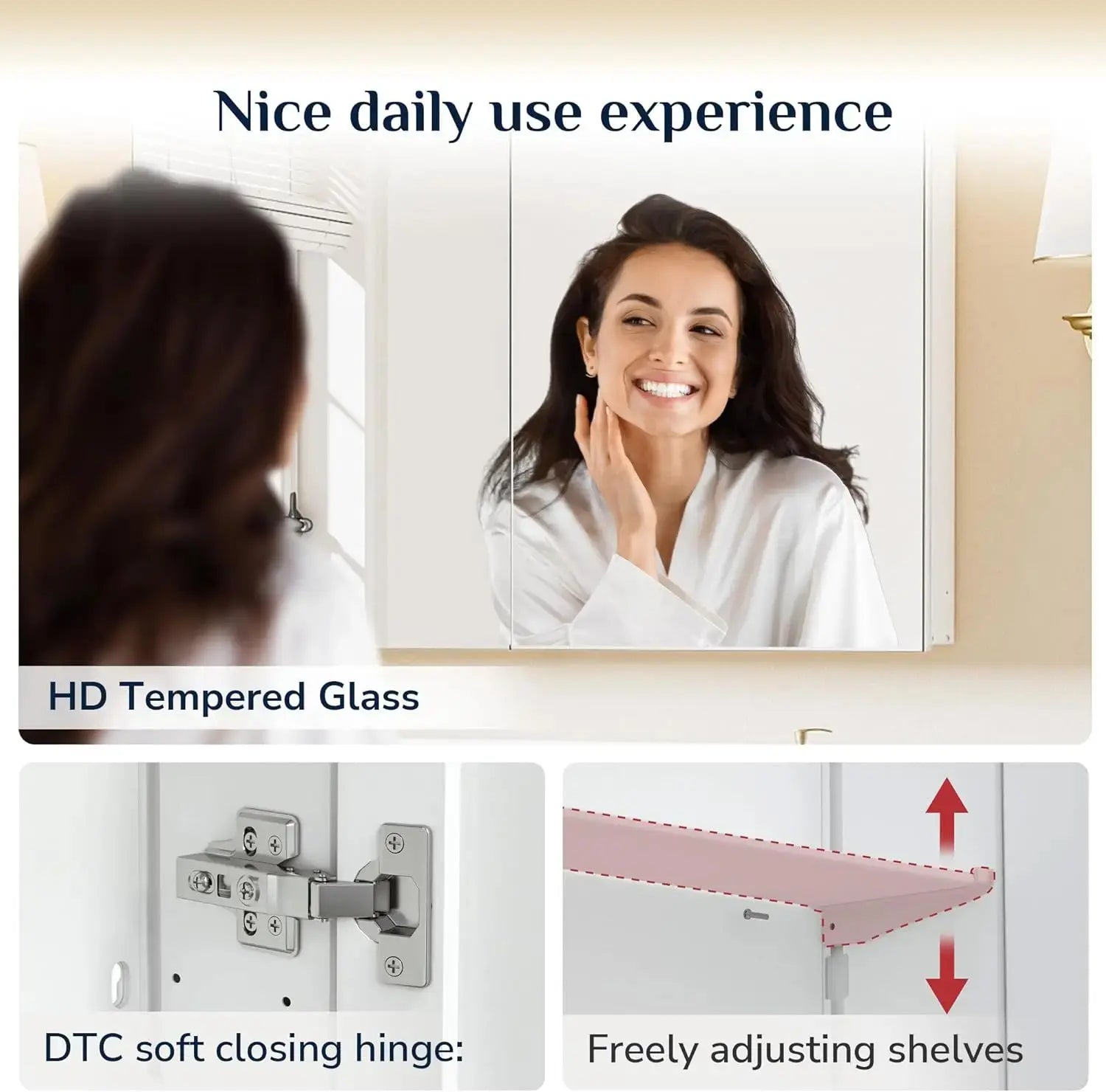Sleek Medicine Cabinet Mirror with Storage – Aluminum, Tempered Glass, Adjustable Shelves, Surface Mount/Recessed – Modern Farmhouse Style for Bathroom Vanity, Bedroom, and More