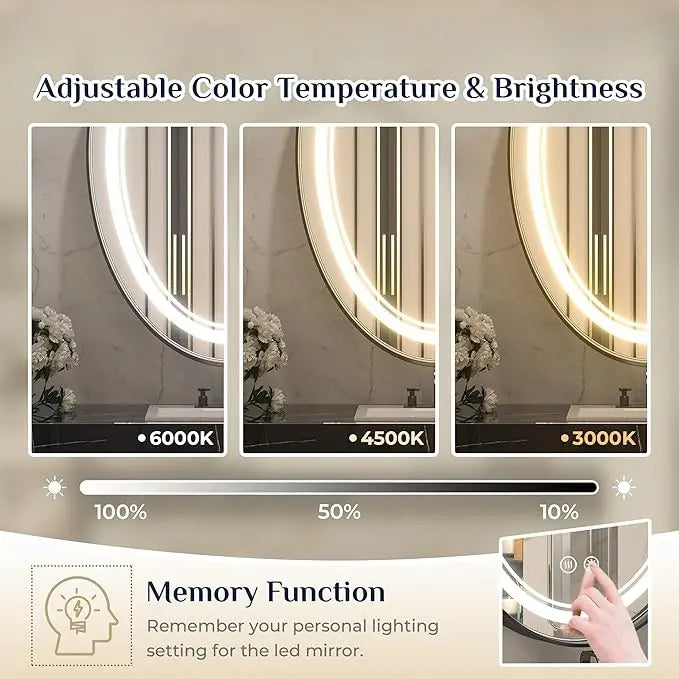 Dimmable LED Oval Mirror – Framed Frontlit Vanity Mirror for Bathroom, Bedroom, Living Room with 3 Color Options, CRI 90+, Wall-Mounted Illuminated Lighted Mirror for Modern