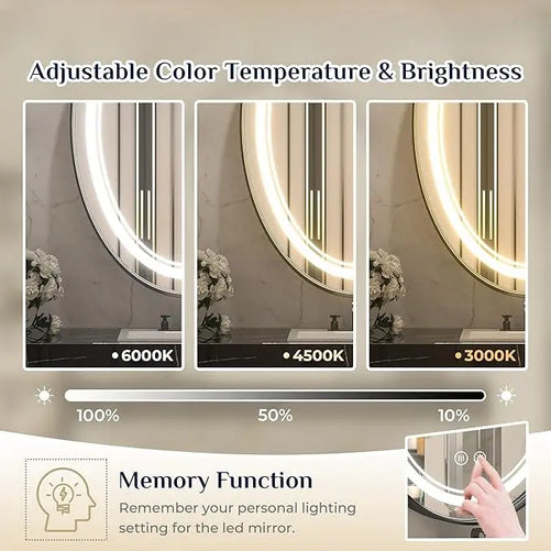 Dimmable LED Oval Mirror – Framed Frontlit Vanity Mirror for Bathroom, Bedroom, Living Room with 3 Color Options, CRI 90+, Wall-Mounted Illuminated Lighted Mirror for Modern