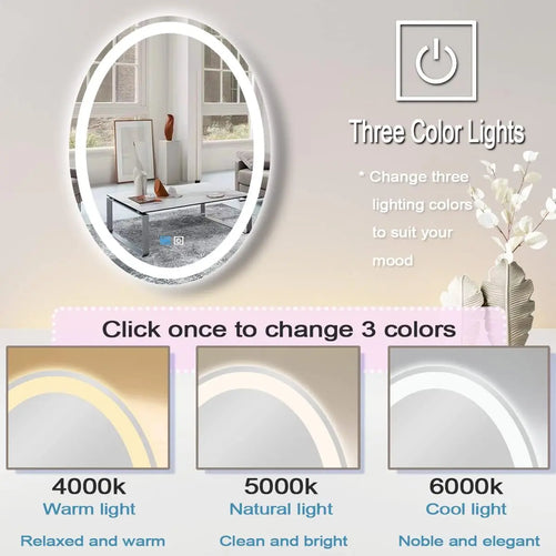 Oval LED Bathroom Vanity Mirror – Frontlit Vanity Mirror with Lights, Dimmable & Anti-Fog, Wall Mounted Lighted Mirror for Makeup, Modern Bathroom Décor for Stylish Vanity