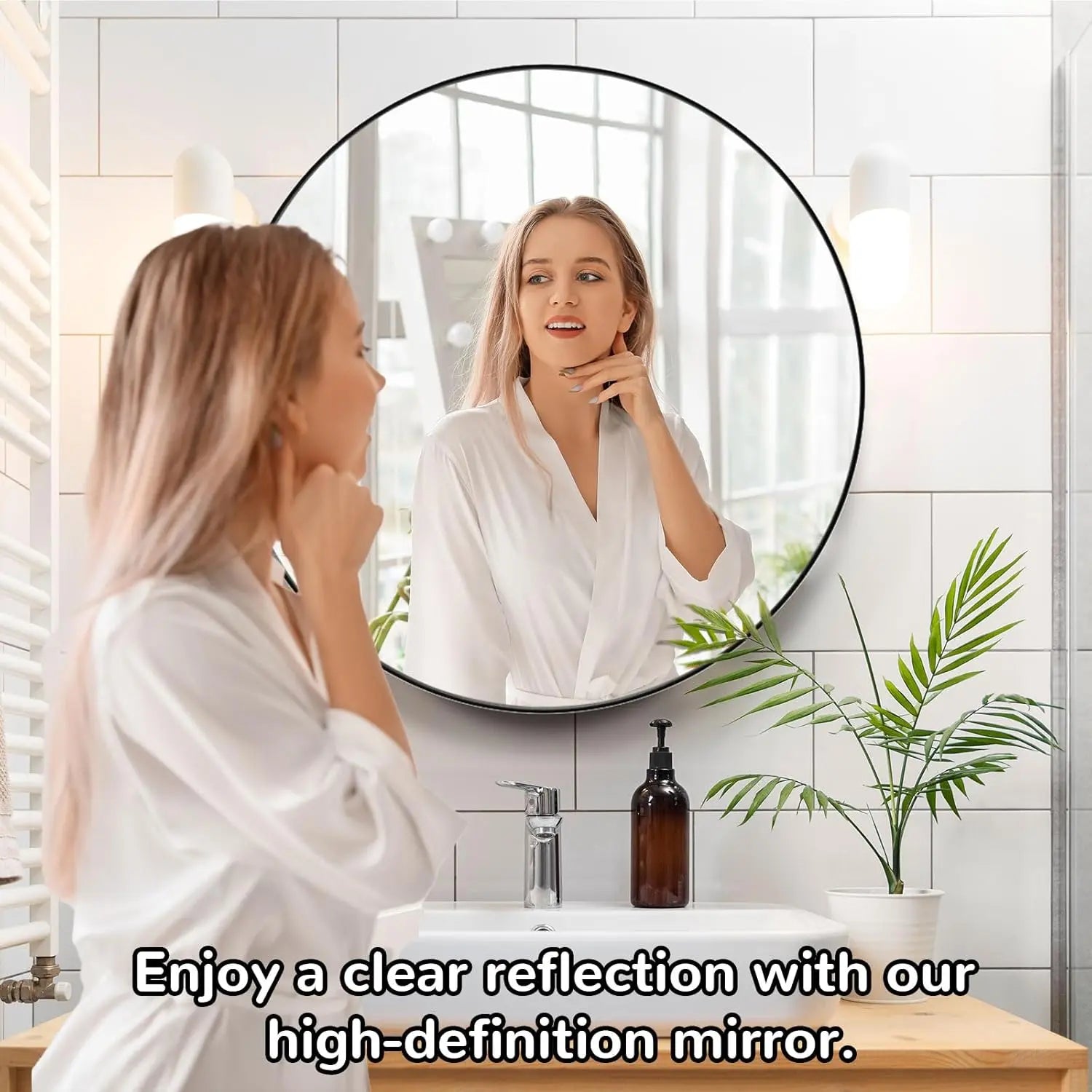 Round Bathroom Medicine Cabinet with Mirror – Metal Framed, Circular Farmhouse Design – Surface Mount Only – Small Wall-Mounted Vanity Mirror for Bathroom Storage & Stylish Décor
