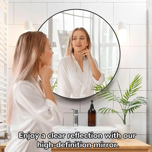 Round Bathroom Medicine Cabinet with Mirror – Metal Framed, Circular Farmhouse Design – Surface Mount Only – Small Wall-Mounted Vanity Mirror for Bathroom Storage & Stylish Décor