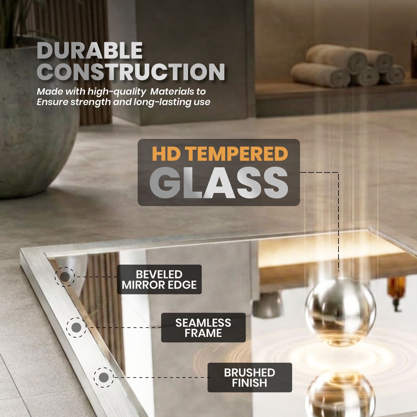 Brushed Nickel Bathroom Mirror – Modern 30x40 Rectangular Bathroom Vanity Mirror Sleek Design