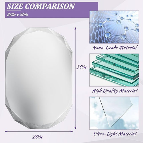 Irregular Frameless Oval Wall Mirror – Beveled Edge Bathroom Vanity Mirror, Shatterproof Modern Decorative Mirror for Living Room, Entryway, Restroom, or Any Indoor Space