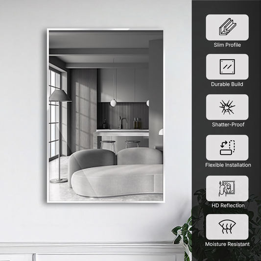 22 x 34 Inches Spectrum Modern Rectangular Bathroom Mirror with Brushed Nickel Stainless Steel Frame Mirror – Wall Mirror for Bathroom Vanity, Over Sink, Living Room, Stylish Design