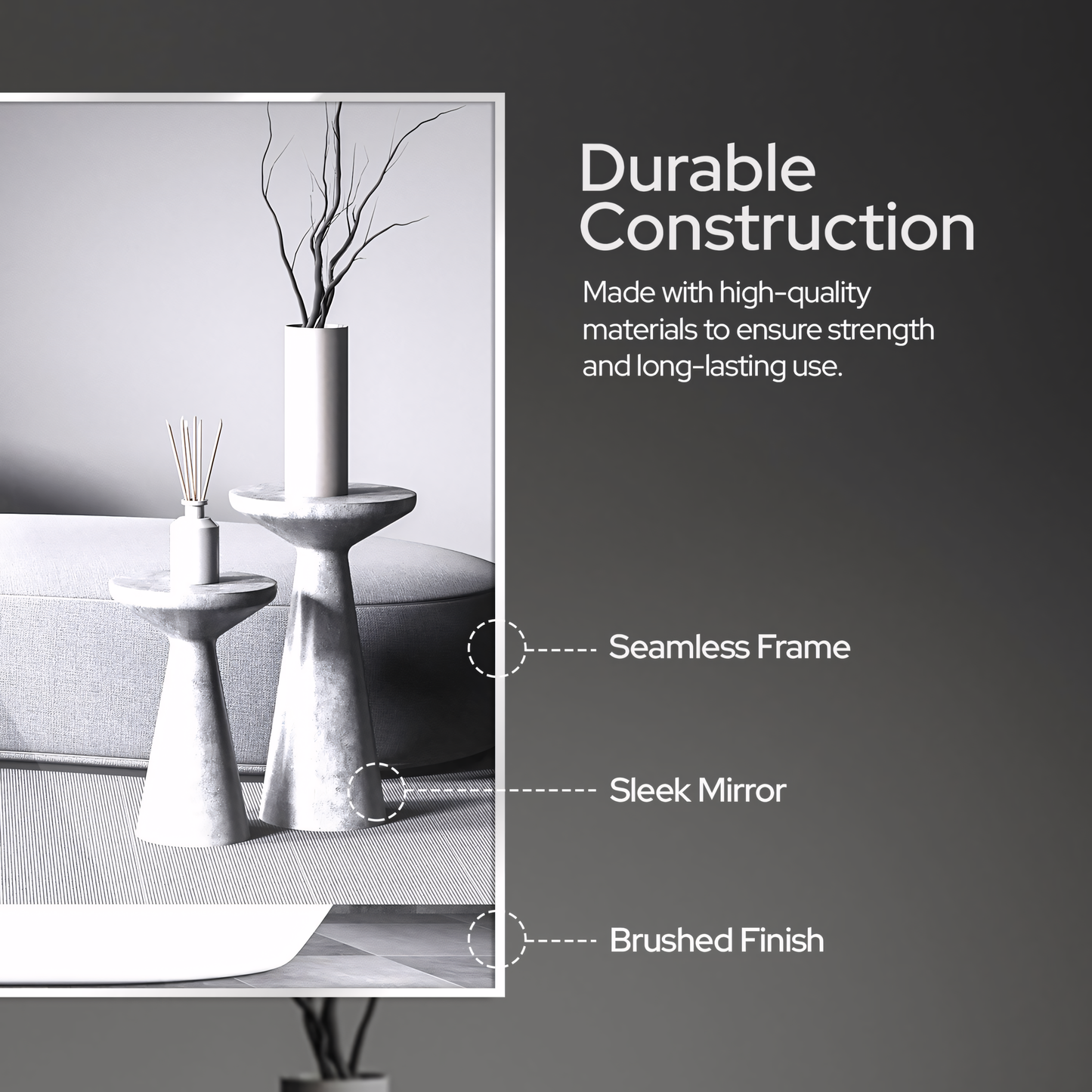 22x34” Modern Rectangular Mirror – Brushed Nickel Frame, Stylish Wall Vanity Mirror