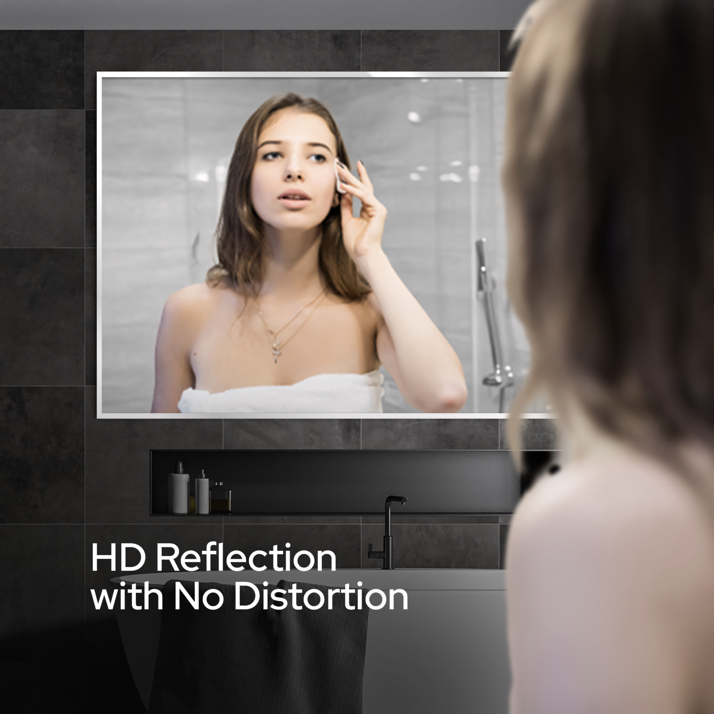 22x34” Modern Rectangular Mirror – Brushed Nickel Frame, Stylish Wall Vanity Mirror