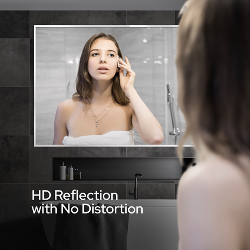 22x34” Modern Rectangular Mirror – Brushed Nickel Frame, Stylish Wall Vanity Mirror