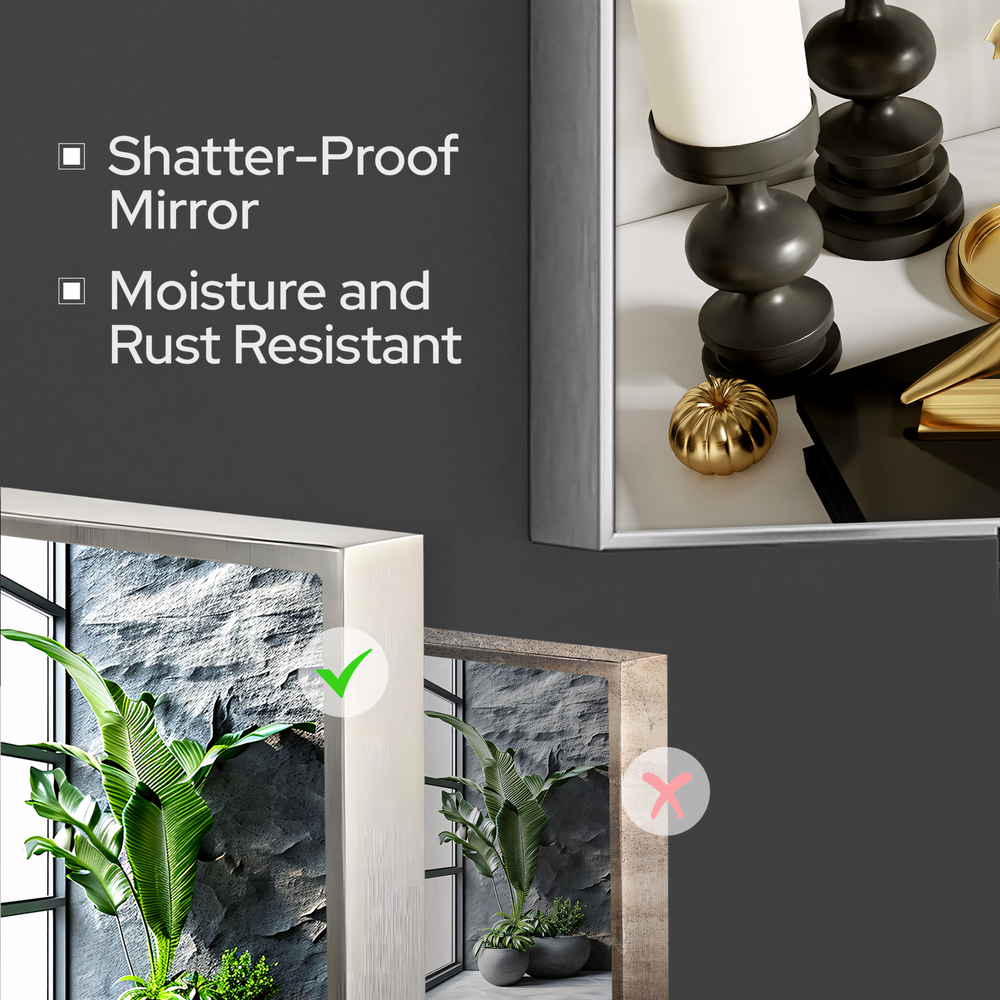 22x34” Modern Rectangular Mirror – Brushed Nickel Frame, Stylish Wall Vanity Mirror