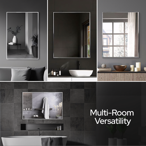22x34” Modern Rectangular Mirror – Brushed Nickel Frame, Stylish Wall Vanity Mirror