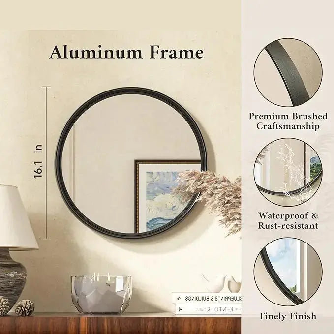 Round Framed Bathroom Mirror – Modern Shatterproof Circle Wall Mirror for Vanity, Ideal for Farmhouse Bathrooms, Bedrooms, Entryways, Living Rooms, Stylish Accent for Any Interior