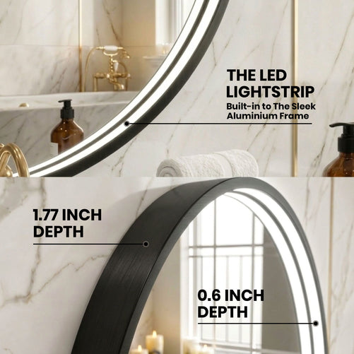 LED Round Bathroom Mirror –Anti-Fog, Dimmable, 3 Color Modes, Modern Design