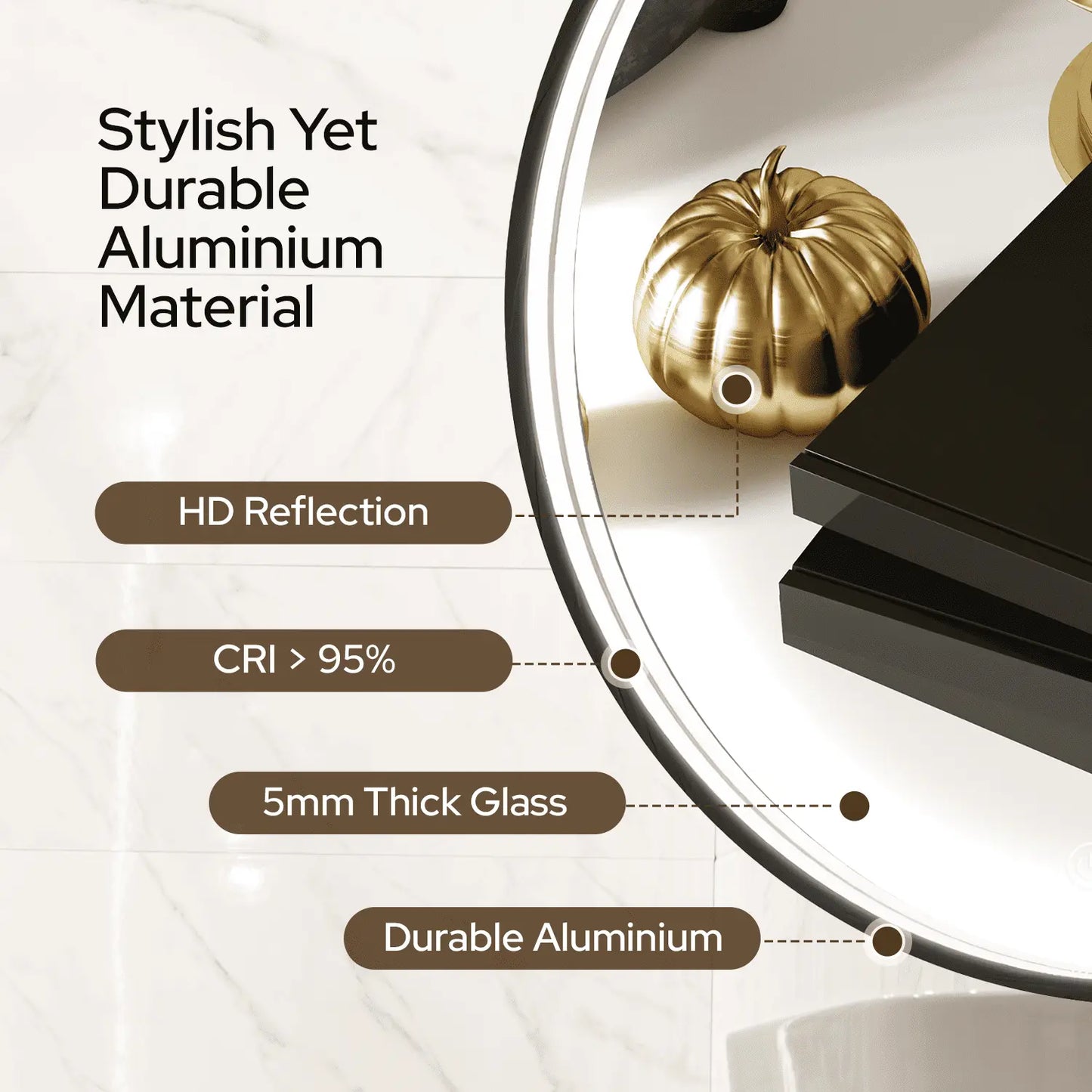 LED Round Bathroom Mirror – 3 Color Modes, Dimmable, Anti-Fog, Modern Design