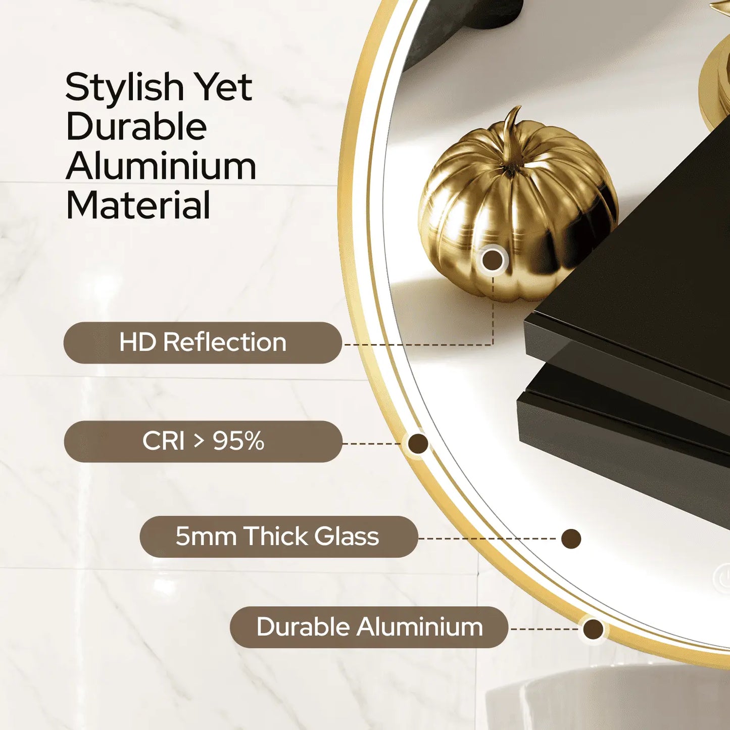 LED Round Bathroom Mirror – 3 Color Modes, Dimmable, Anti-Fog, Modern Design
