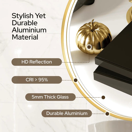 LED Round Bathroom Mirror – 3 Color Modes, Dimmable, Anti-Fog, Modern Design