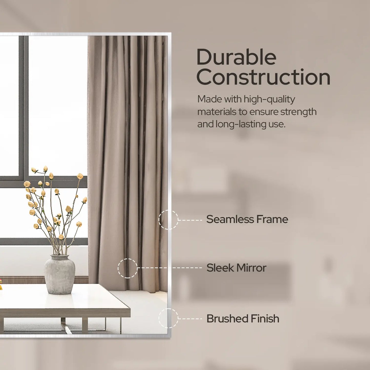 22x34 Brushed Nickel Bathroom Rectangular Mirror – Stylish Polished Nickel Wall Vanity Mirror