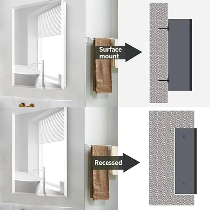Bathroom or Vanity Medicine Cabinet with Single Door – Frameless Beveled Mirror, Rectangular Wall-Mounted Cabinet for Bathroom, Toilet, or Kitchen, Recessed/Surface Mount