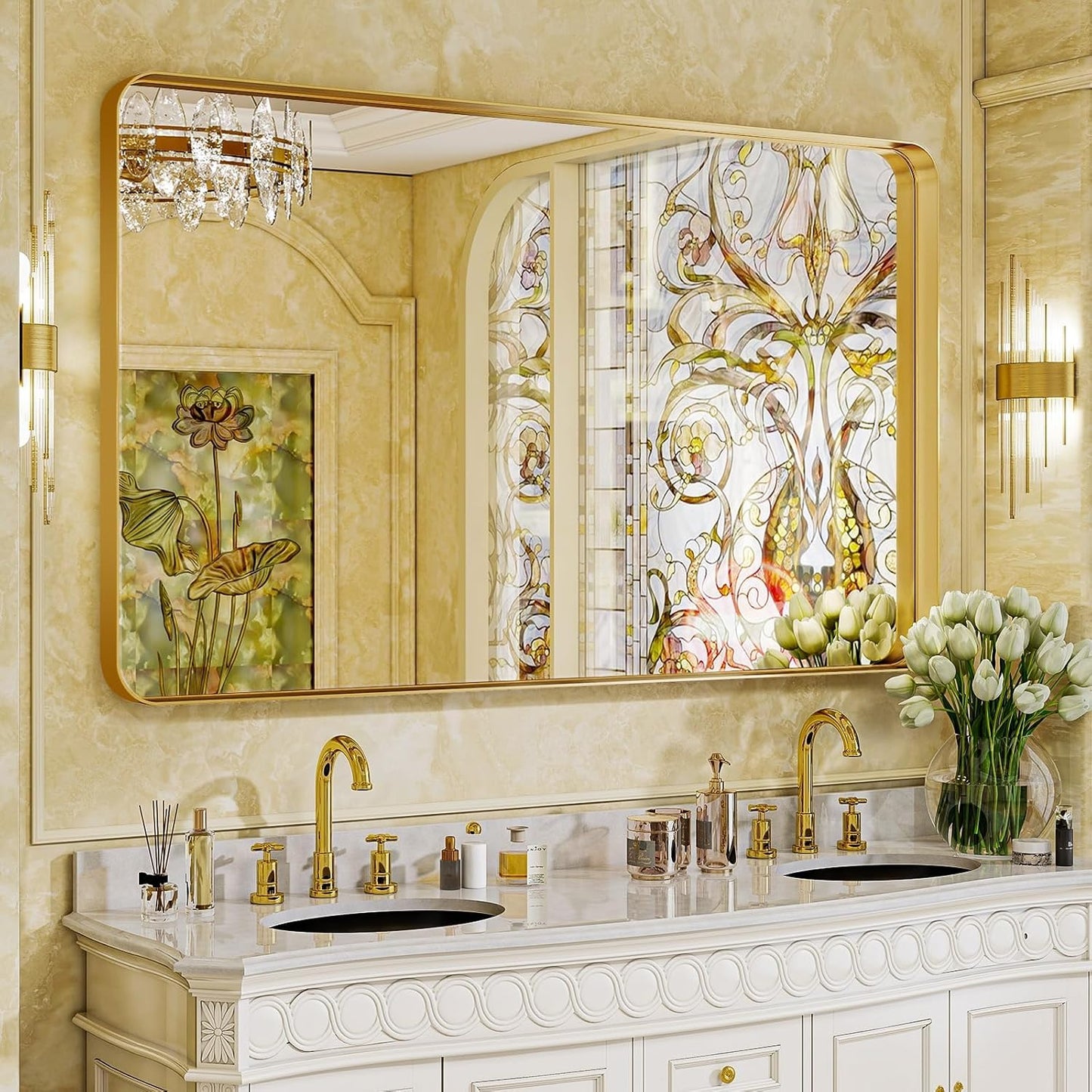 Aluminum Framed Bathroom Vanity Mirror – HD Tempered Glass Wall-Mounted Design, Ideal for Over-the-Sink Use, Supports Horizontal/Vertical Installation for Modern Décor