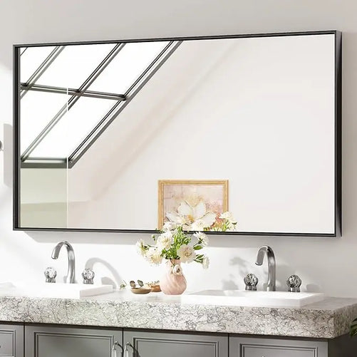Modern Matte Black Bathroom Mirror – Versatile Mounting