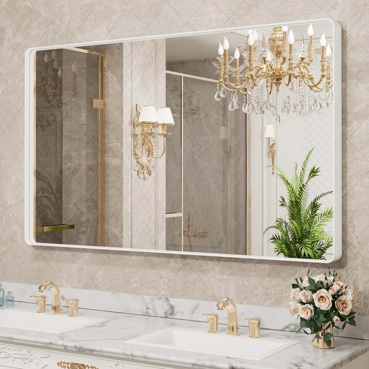 Aluminum Framed Bathroom Vanity Mirror – HD Tempered Glass Wall-Mounted Design, Ideal for Over-the-Sink Use, Supports Horizontal/Vertical Installation for Modern Décor