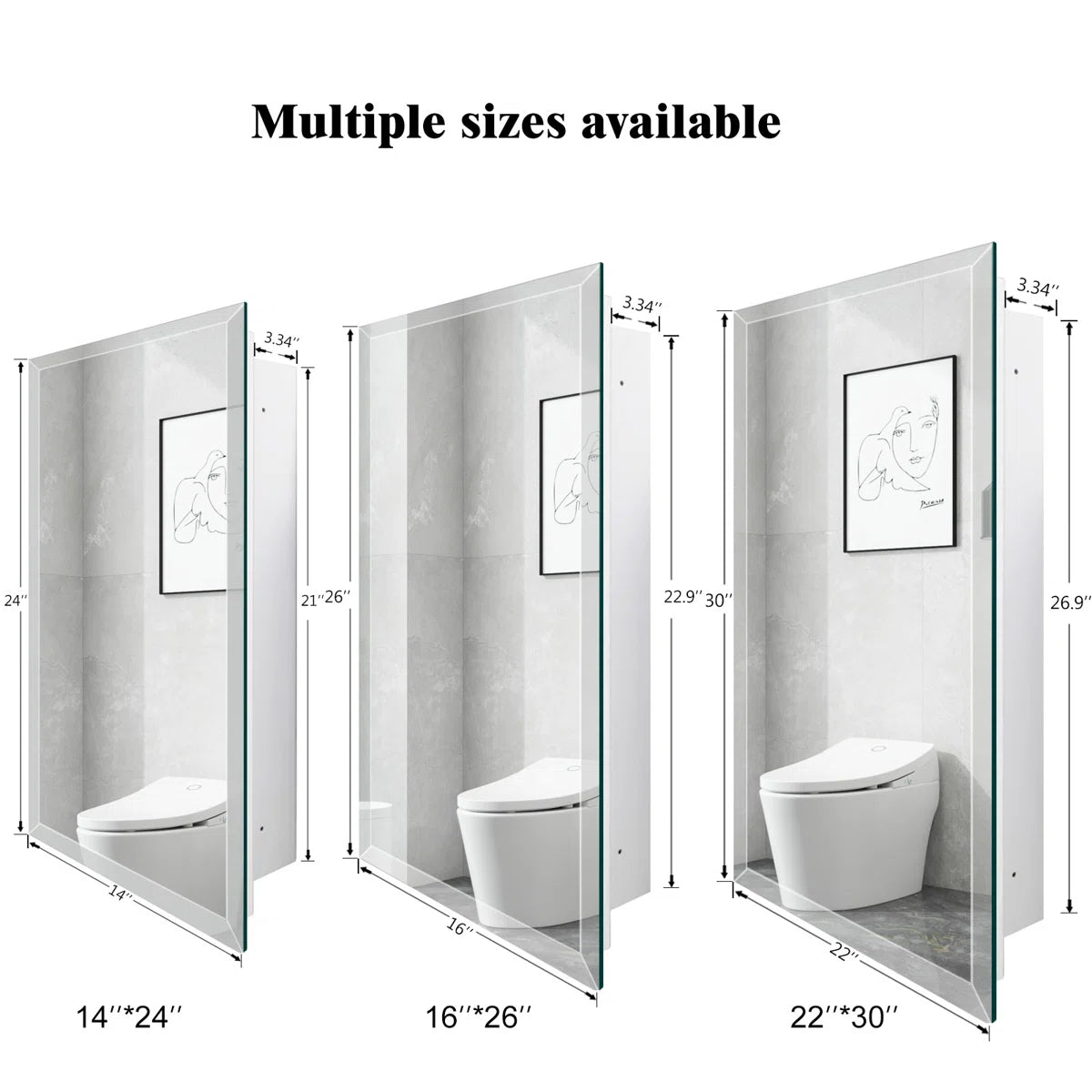 Bathroom or Vanity Medicine Cabinet with Single Door – Frameless Beveled Mirror, Rectangular Wall-Mounted Cabinet for Bathroom, Toilet, or Kitchen, Recessed/Surface Mount