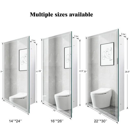 Bathroom or Vanity Medicine Cabinet with Single Door – Frameless Beveled Mirror, Rectangular Wall-Mounted Cabinet for Bathroom, Toilet, or Kitchen, Recessed/Surface Mount