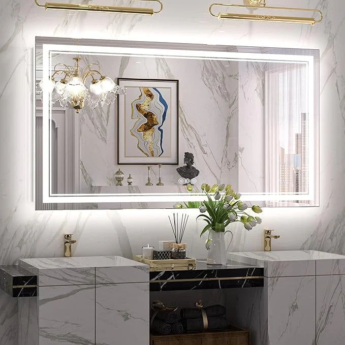 Bathroom Vanity  LED Mirror with Lights – Frontlit & Backlit, Anti-Fog, 3-Color Stepless Dimmable, Memory Function, Shatterproof, CRI 90+, UL Listed Driver – Modern Vanity Mirror